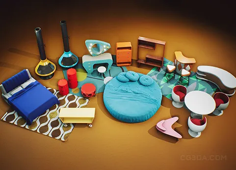 复古家具模型道具 - Retro Mid Century Mod Props VOL.6