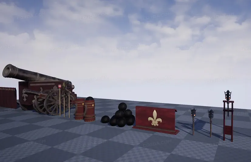 中世纪风格火炮组 - Stylized Medieval Cannon Crew Props