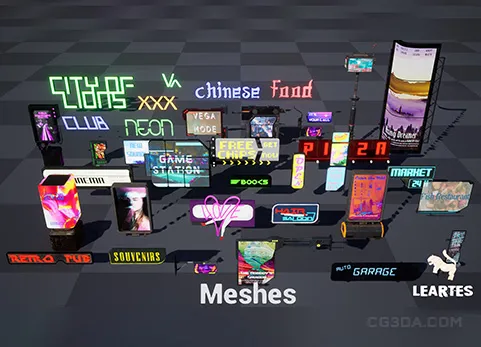 赛博朋克广告牌/标志套装 - Cyberpunk Billboards  Signs Set ( 35 Unique Pieces )