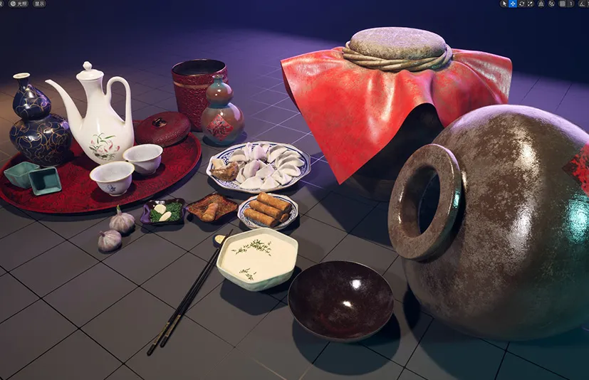 中国古代酒瓶套装和小吃 - Chinese Wineset & Snack