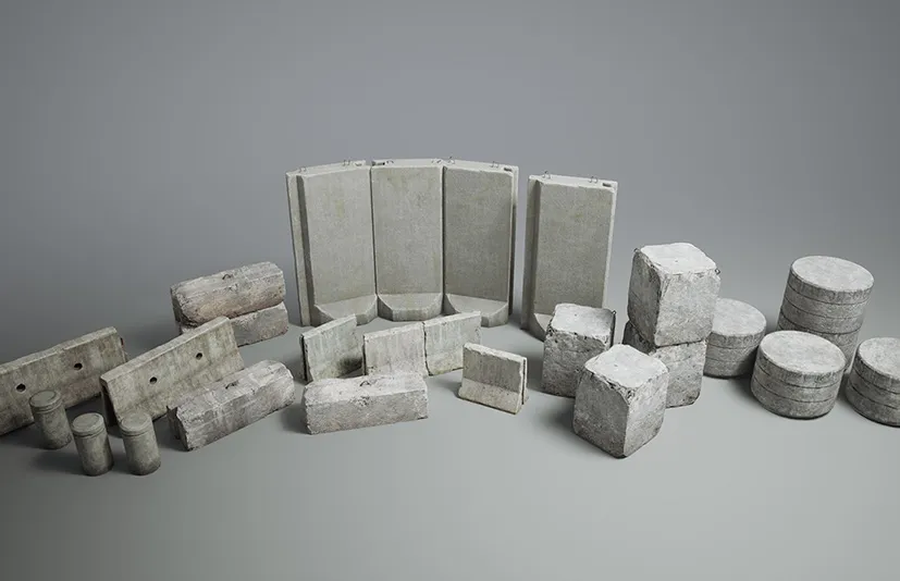 混泥土路障石块 - Roadside VOL.1 - Blockades (Nanite and Low Poly Versions)
