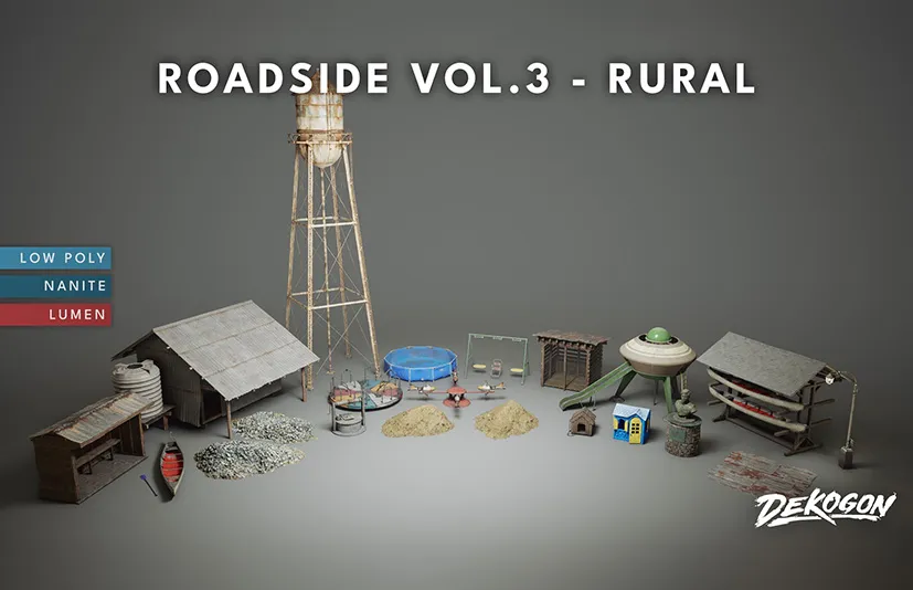 农村道具 - Roadside VOL.3 - Rural Props (Nanite and Low Poly Versions)