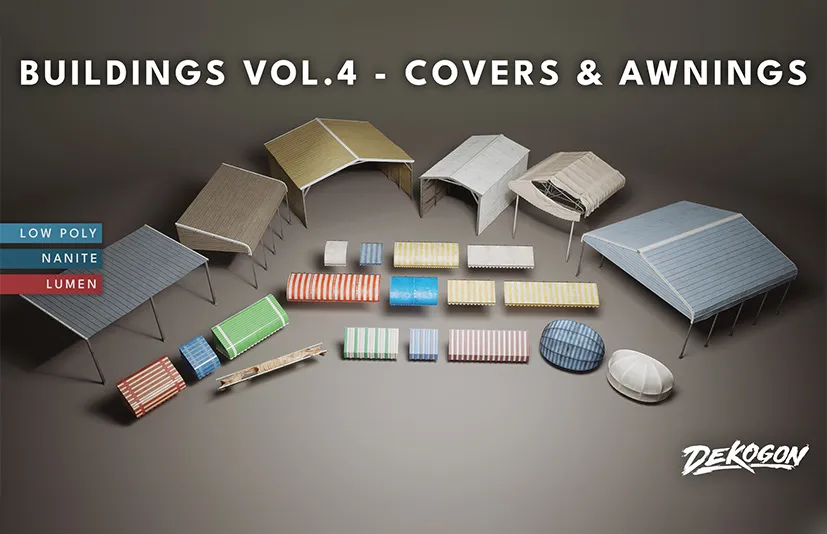 覆盖物和遮阳篷 - Buildings VOL.4 - Covers and Awnings (Nanite and Low Poly)