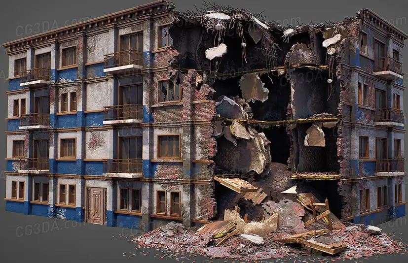大楼建筑废墟-Destroyed Building Kit