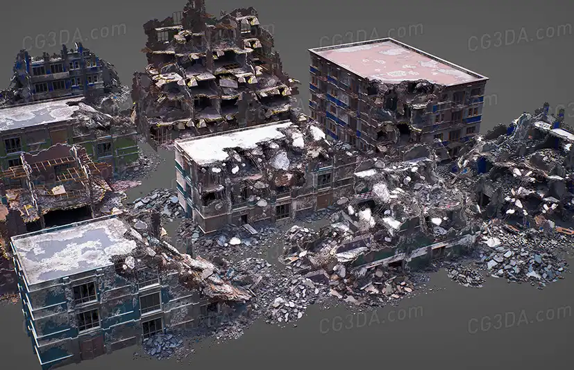 大楼建筑废墟-Destroyed Building Kit