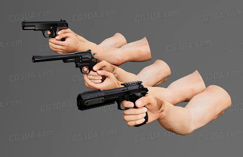 现代武器枪械手枪包-Animated FPS Loaded 3-Pistol Weapons Pack