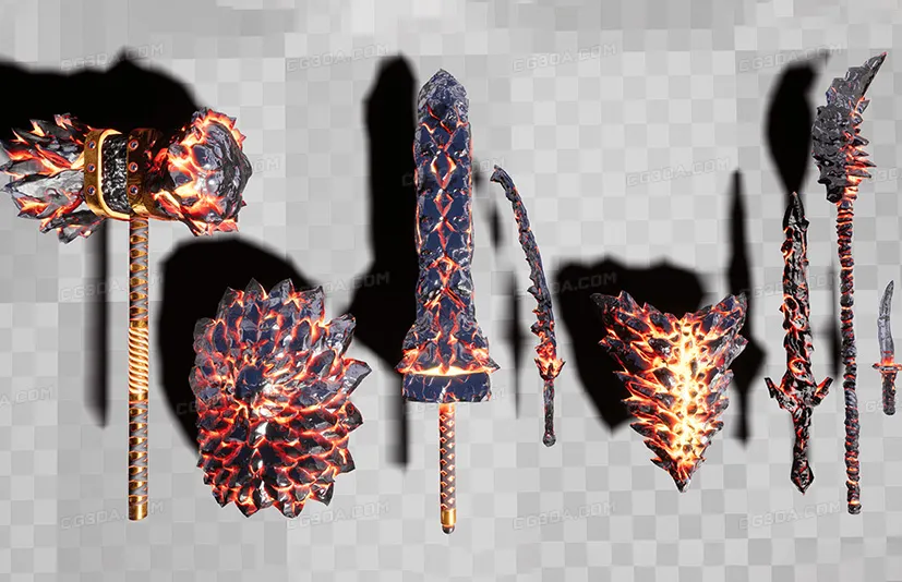黑曜石RPG武器：火焰和熔岩 - Obsidian RPG Weapons Fire and Lava