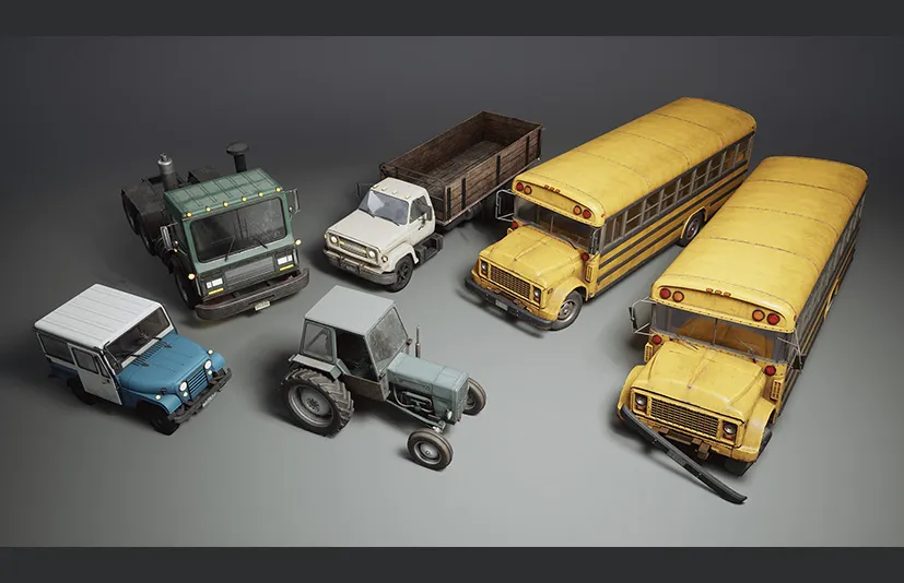 卡车，拖拉机，公共汽车 - Vehicles VOL.5 - Trucks, Tractors, Buses (Low Poly)