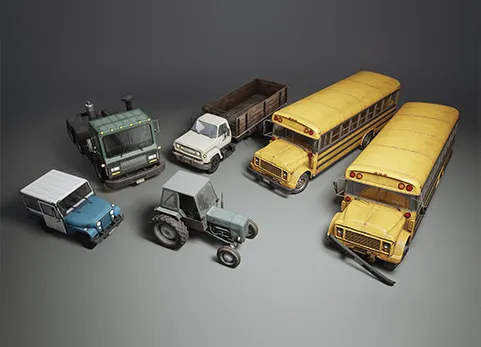 卡车，拖拉机，公共汽车 - Vehicles VOL.5 - Trucks, Tractors, Buses (Low Poly)