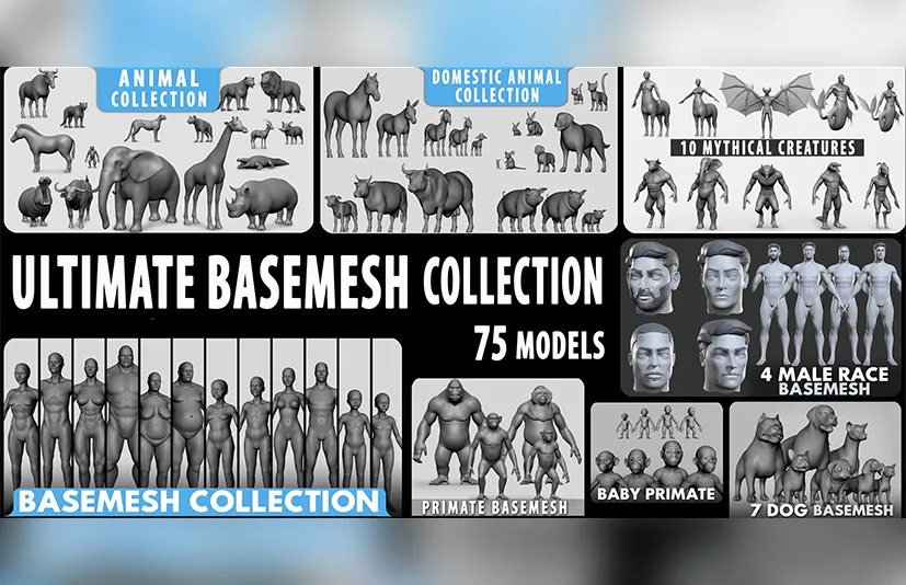 终极基础模型集合包 - Ultimate Basemesh Collection - Topology + UV Map