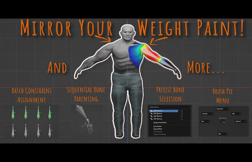 Blender骨骼编辑权重绘制工具 - Weight Paint And Bones: A Blender Toolkit v1.1.0
