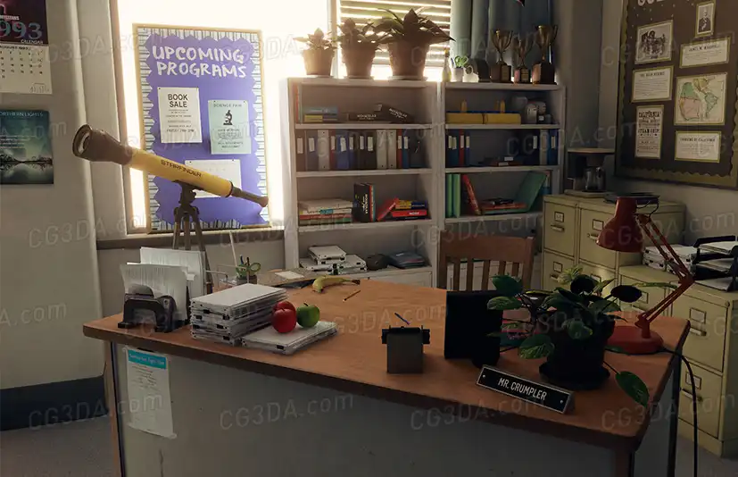 高中科学实验室教室-High school Science Lab Classroom - 90's themed (Day/Night Lighting)