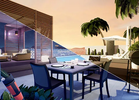 别墅户外花园派对-Outdoor Furniture. Day and Night Scenes