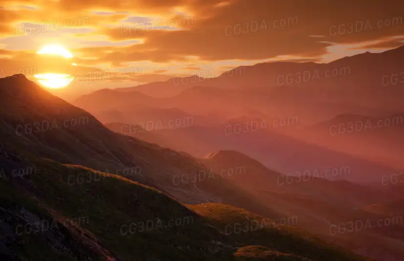 黄昏山峰-High Grass Landscape
