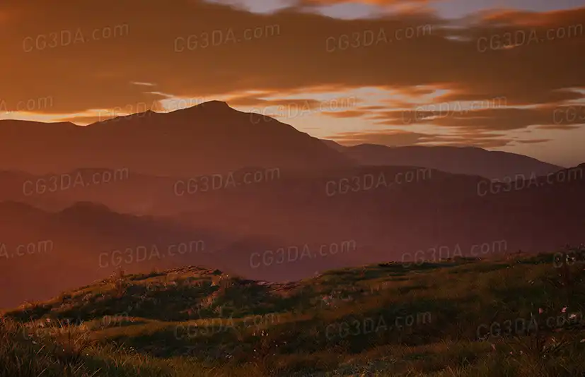 黄昏山峰-High Grass Landscape