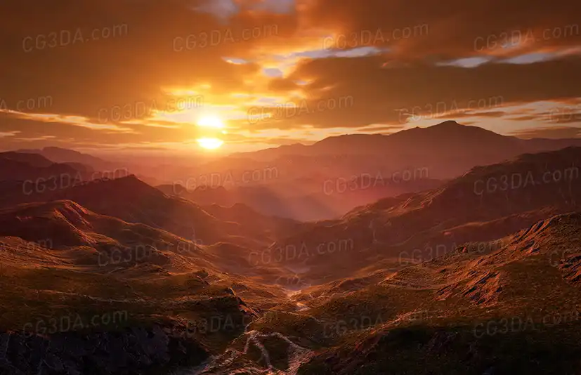 黄昏山峰-High Grass Landscape