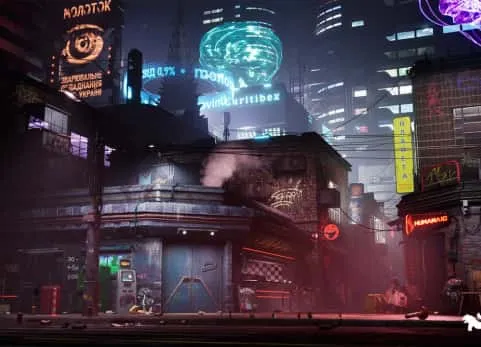 赛博朋克城市后街道商店 Cyberpunk Kyiv Street Environment