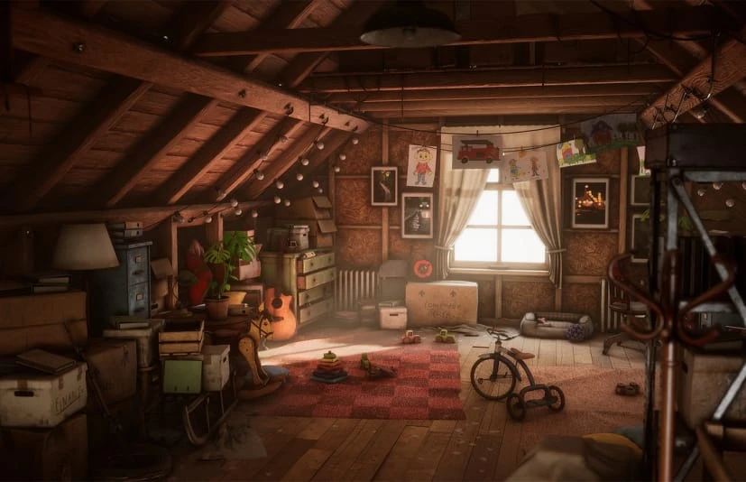 欧式80年代复古木屋阁楼道具家居场景 Grandpa's Attic (Furniture storage props)